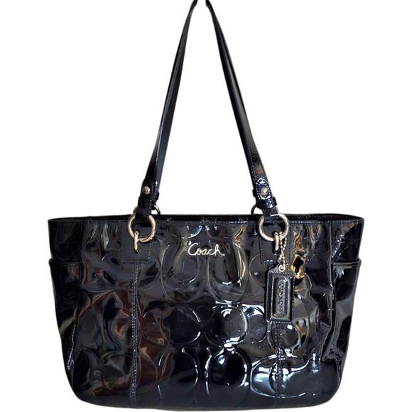 Coach East West Embossed Gallery Tote Black Patent‎ Leather w/ Scarf F17723 - Picture 2 of 16